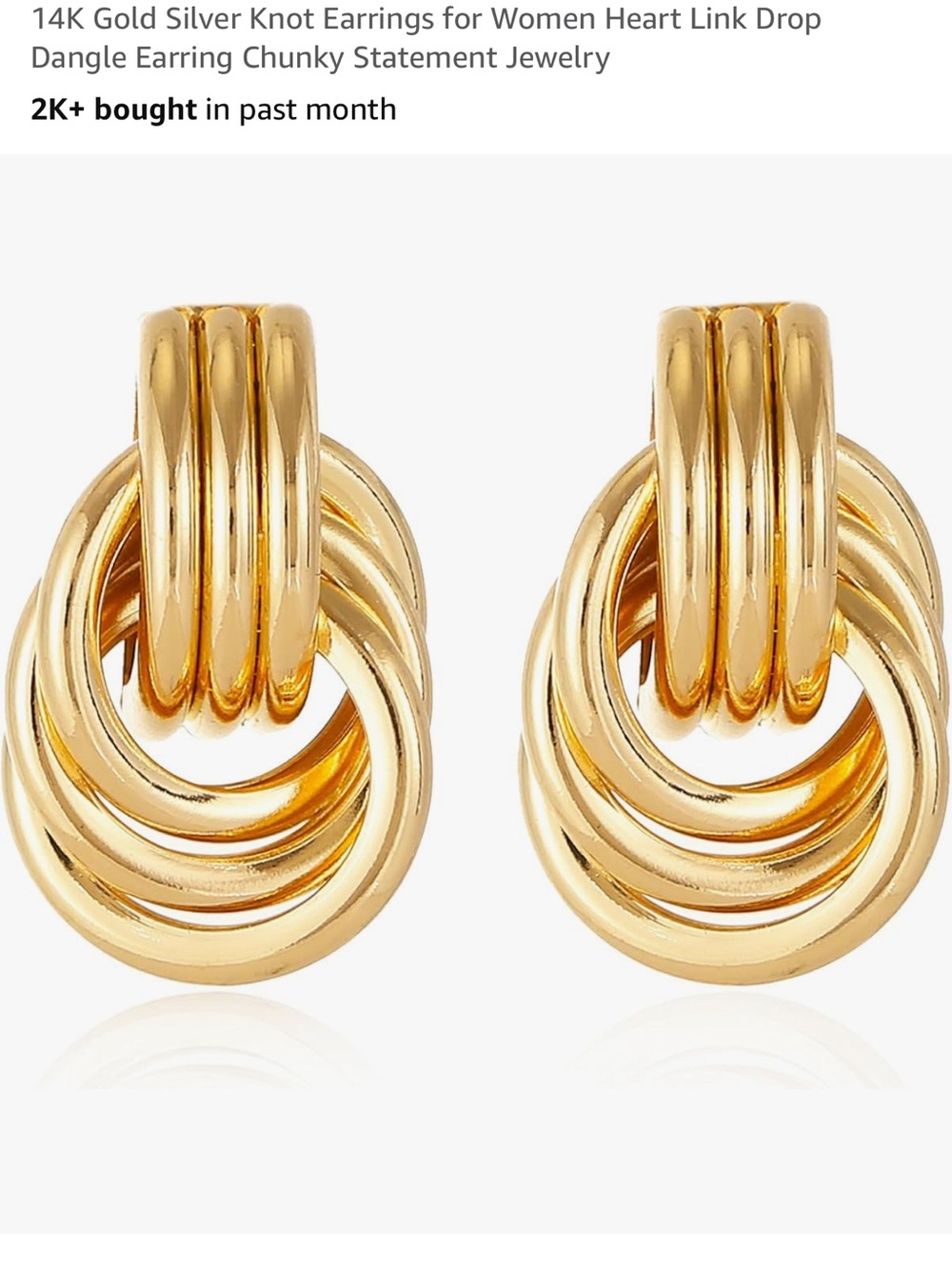 Gold plated Knot Drop Earrings for Women - Chunky Link Dangle